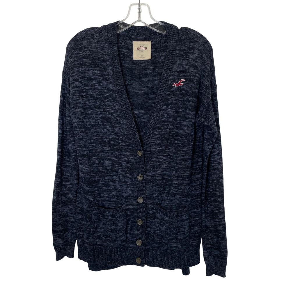Hollister Y2K Vintage Womens Navy Blue Space Dye Marl Knit Cardigan Sweater S